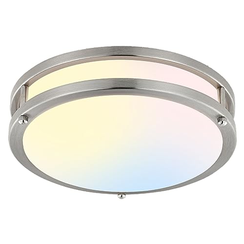 10Inch 30W LED Flush Mount Ceiling Light Fixtures, Ultra Bright 3200LM Dimmable Ceiling Lights, 5CCT 2700K 3000K 4000K 5000K 6500K, Ceiling Lamps for Kitchen Hallway Bedroom Bathroom, Nickel 1 Pack