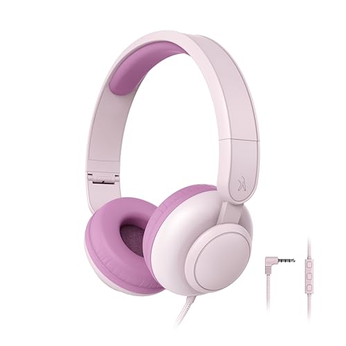 Image of FINGERS HappyHertz Wired Headphones for Kids (85 dB Volume Limit Safe Sound, Super-Soft Cushions, Foldable Design, Tangle-Free Cable, Perfect for Music, Learning & Fun) - Blush Pink