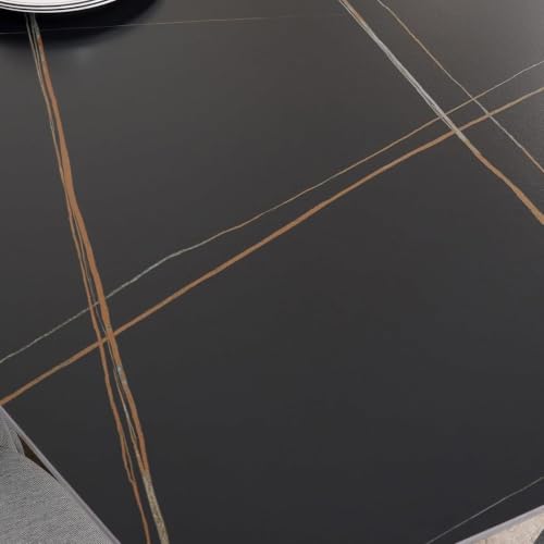 Image of Italiana 15mm Ultra-Slim Sintered Stone Dining Table - 140cm x 80cm Black Faux Marble Executive Table | Mohs 6+ Hardness Scratch-Resistant | Wooden Frame | Suitable for 4-6 Seater