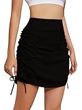 Cakulo Athletic Skorts for Woman Drawstring Knee Length Swim Golf Tennis Skirts Pocket Casual High Waist Skirt Black M
