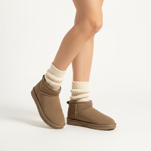 Image of CUSHIONAIRE Hip-3 Genuine Suede Leather Ankle Boots for Women - Pull On Cozy Faux Fur Boots Womens Shoes with Comfortable Memory Foam