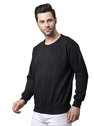 Image of BZR-Men's Fleece Round Neck Regular Sweatshirt (Sw Rrn Black 01-L Black L)(1903)
