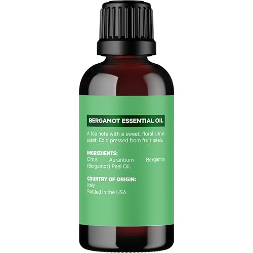 Image of Bergamot Essential Oil for Diffuser Aromatherapy - 100% Pure Citrus Bergamot Oil for Hair Skin and Nails Plus Undiluted Relaxing Aromatherapy Essential Oil for Diffusers Baths and Topical Uses 1oz