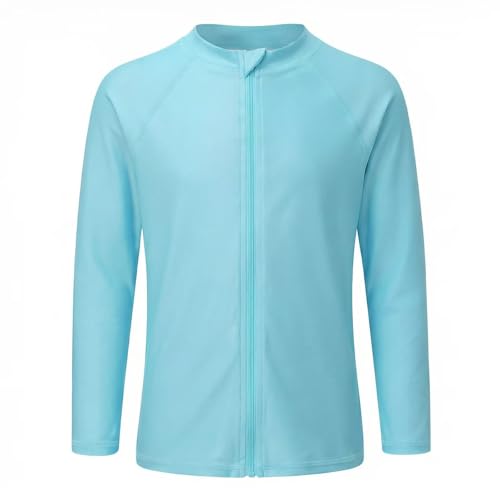 Big Girls Long Sleeve Swim Shirt for Kids Girls Rash Guard Swimsuits with UPF 50+ Sun Protection Swim Top Cyan Size 12/10-12 Years