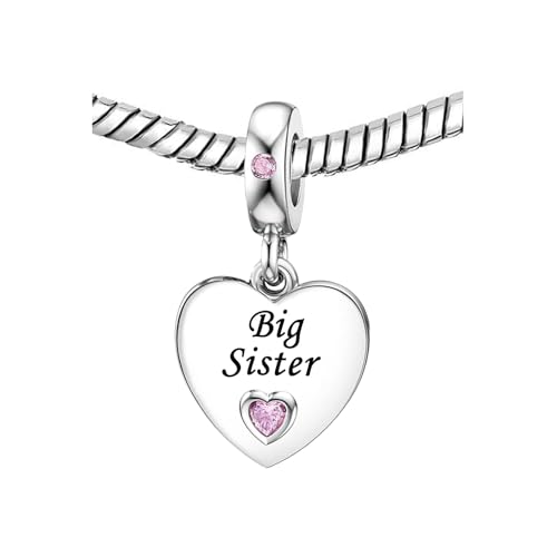 KunBead Pink Heart Love Family Birthday Dangle Charms Compatible with Pandora Charm Bracelet for Auntie Friend Sister Mom Daughter Nana Granddaughter Wife Niece Grandson2