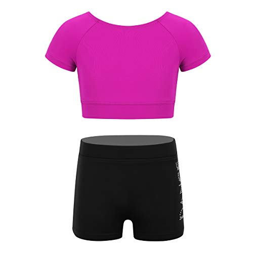 Girls 2PCS Ballet Dance Outfits Team Uniform Gymnastic Crop Top with Booty Shorts Active Sports Set