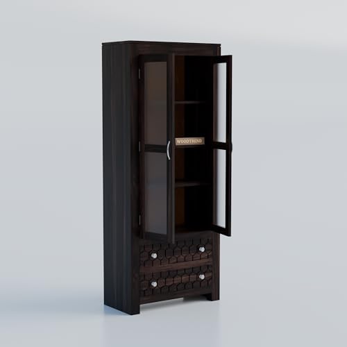 Image of Sheesham Wood Bookshelf with Glass Door for Home Library Solid Wood Bookcase Wooden Crockery Cabinet for Kitchen Book Shelf (Walnut Finish)
