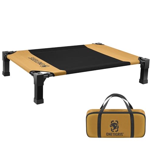 OneTigris Hundeliege, Erhöhtes Hundebett 130x91 cm Höhe 23cm, Einfache Montage Atmungsaktiv Dauerhaft Einfach zu Reinigen Haustier Bett Geeignet für Innen, Hof, Außen - Braun L