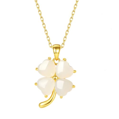 Collier trèfle à quatre feuilles en or 22k et agate verte pour femme