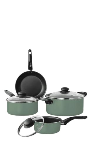 7 Piece Aluminum Pots and Pans Kitchen Cookware Set, Green Finish for Daily Home Kitchen Use