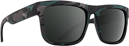 Image of Spy Optic Discord, Square Sunglasses, Color and Contrast Enhancing Lenses, Stealth Camo - HD Plus Gray Green with Black Spectra Mirror Lenses