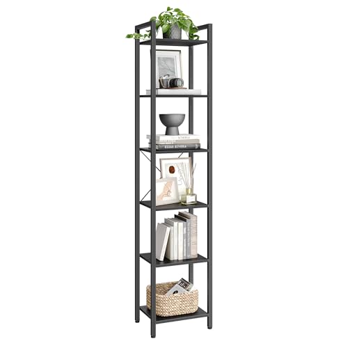VASAGLE 6-Tier Bookshelf, Bookcase with Steel Frame, Book Shelf for Living Room, Home Office, Study, 11.8 x 15.7 x 73.2 Inches, Industrial Style, Ebony Black and Ink Black ULLS101B56 Ebony B