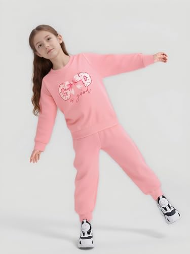 Toddler Girls 2-Piece Outfit, Crew Neck Heart Print Top And Casual Pant Set (Not sequins)2