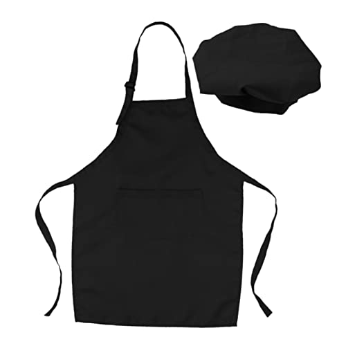 Ciieeo Boys and Girls Chef Hat Apron Set Unisex Cooking Bib Boys and Girls Party Baking Apron Art Supply Pockets Adjustable Neck Waist