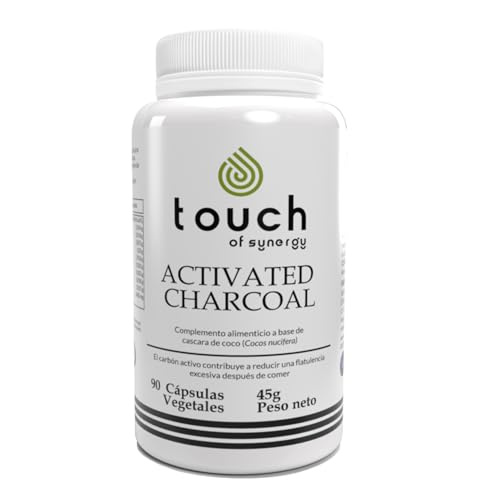 TOUCH OF SYNERGY Carbón Activado de Cáscara de Coco – 90 Cápsulas Veganas | Detox Natural, Apoyo Digestivo, Antigases, Suplemento Purificante, Complemento Alimenticio Premium