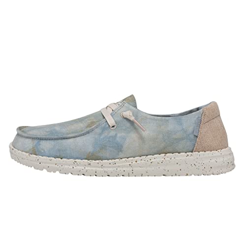 Image of Hey Dude Girl's Wendy Youth Tie Dye Dawn Blue Size 13 | Girl's Shoes | Girl's Lace Up Loafers | Comfortable & Light-Weight