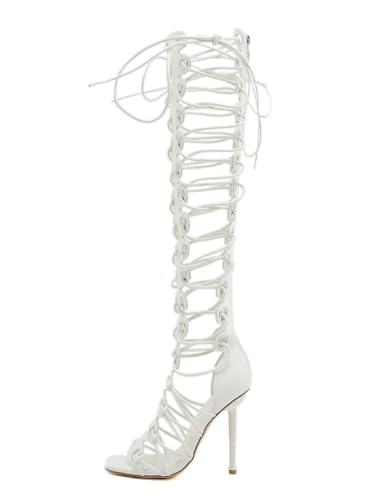 Image of STUPMARY Women Peep Toe Sandals Cut-outs Cross-tied Lace Up High Heeled Gladiator Sandals Zipper Over The Knee Bootie Summer