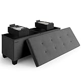 Storage Ottoman Bench with Bins, 43-in Storage Bench for Bedroom End of Bed, Folding Foot Rest Ottoman for Living Room Max 660lbs, Fabric Ottomans, Grey