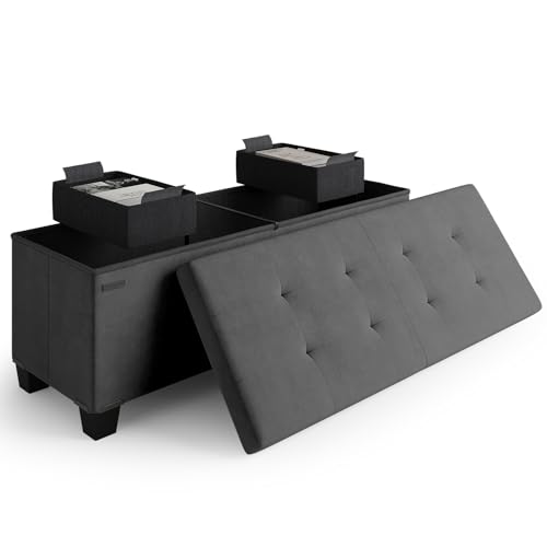 Storage Ottoman Bench with Bins, 43-in Storage Bench for Bedroom