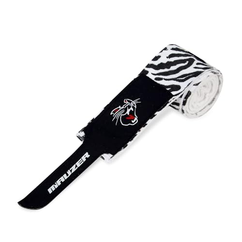 Image of Mexican-Style Boxing Hand Wraps - Breathable Stretch Cotton /Poly, 2 inch Wide with Hook & Loop, CAT Skin Graphic & Zeal to Win Slogan 2.5 Meter