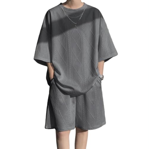 [Aaronlive] 上下セット メンズ 半袖 Tシャツ 夏服 ショットパンツ セットアップ ジャージ 大きいサイズ カジュアル 吸汗速乾 2点セット ゆったり おしゃれ 薄手 快適 涼しい 部屋着 メンズ dark gray 2XLの商品画像（Amazon）