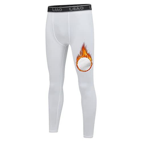 Leao Youth Boys Compression Leggings Fleece Quick Dry Sports Tights Soccer Baseball Basketball Baselayer Pants White Xs #TOP1
