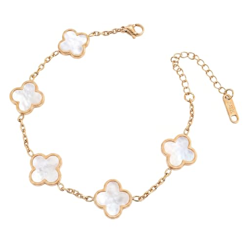 Image of Geukmun Four Leaf Clover Bracelet Gold Bracelet For Women White