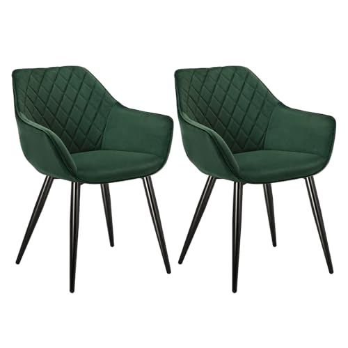 WOLTU Esszimmerstühle 2er Set Küchenstühle Wohnzimmerstühle Polsterstühle Sessel, Armlehnstühle mit Rückenlehne, für Esszimmer, Küche, Wohnzimmer, Samt, Metallbeine, Grün, BH153gn-2