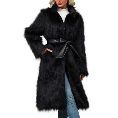 Kvture Women's Faux Fur Coats Fluffy Open Front Jackets Stand