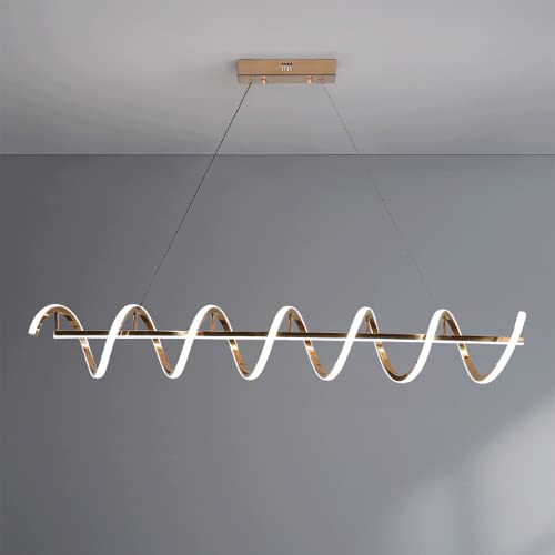 Mjsdjof spiralna lampa wisząca, liniowa metalowa lampa wisząca z akrylowym abażurem, nowoczesne lampy wiszące LED 50 W, jadalnia z długim paskiem, minimalistyczne oświetlenie wyspy kuchennej, żyrandol