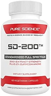 Pure Science SD-200 Tongkat Ali Extract - 200:1 Extract Plus 2% Eurycomanone - 60 Vegetarian Capsules