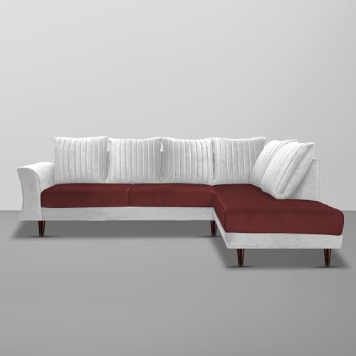 Image of Gratly RHS 4 Seater L Shape Sofa Set for Living Room (Maroon Grey Colour) Premium Fabric Sofa