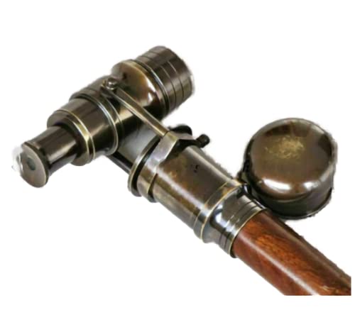 Antique Telescope Head Handle Walking Stick Vintage Antique Foldable Wooden Walking Stick Cane Brass Nautical Walking Stick Gift for Senior by Maa Vaishno Nautical Store.