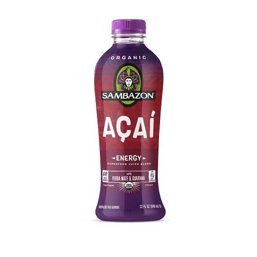 Sambazon Organic Acai Berry Plus Yerba Mate Plus Guarana Energy Superfood Juice Blend, 32 Fluid Ounce -- 6 per case.