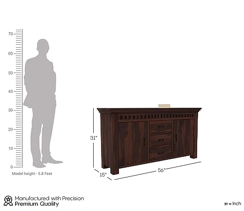 Image of SHIKHA WOOD CRAFT Sheesham Wood Sideboard Cabinet with 3 Drawer and 2 Door Storage for Living Room Home and Office (Walnut Finish)