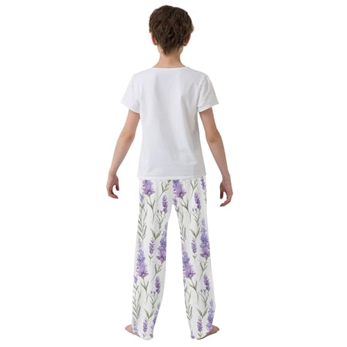 Purple Lavender Flower Long Pajama Pants Elastic Waist PJ Bottoms with Pockets S A1103404