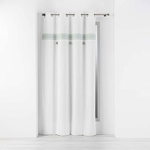 Douceur d'Intérieur, Rideau à Oeillets (140 x 240 cm) Amaya Menthe, Coton Uni et Top Brodés