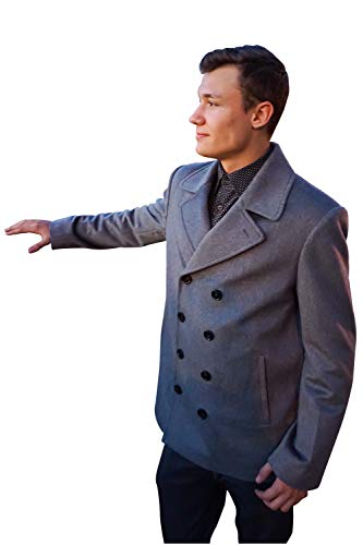 Image of Cashmere Boutique 100% Pure Cashmere Pea Coats for Men – Double Breasted, Soft and Warm – Charcoal Gray