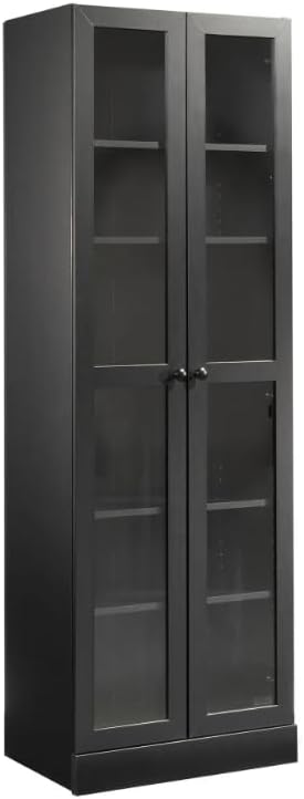 Glass Door Storage Cabinet Bookcase (Black Finish)