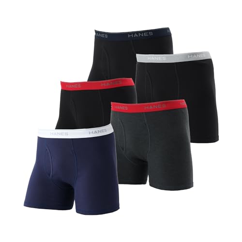 Hanes HM6ES703J Mens Boxer Briefs (5-Pack) Antibacterial Disinfectant Clean Odor Resistant Open Front 5P Boxer Briefs Assorted 998 X-Large