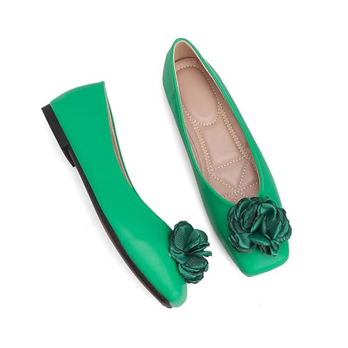 Elegant Women's Floral Flat Shoes with Closed Square Toe, Low Heel Ballet Pumps, Comfortable Casual Slip-Ons for Work4