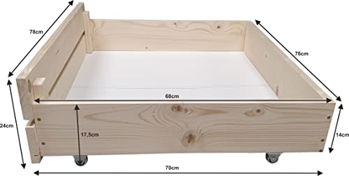 sunnypillow Palettenbett M2 aus Holz 120 x 200 cm mit Lattenrost und 2 Bettkästen. Stabiles Seniorenbett Kinderbett Jugendbett Gästebett erhöhtes Einzelbett Bettgestell Futonbett Komforthöhe Naturholz