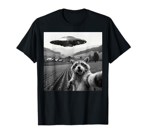 Selfie Raton Laveur avec Extraterrestre OVNI drôle de Raton Laveur Extraterrestre Bigfoot UFO T-Shirt