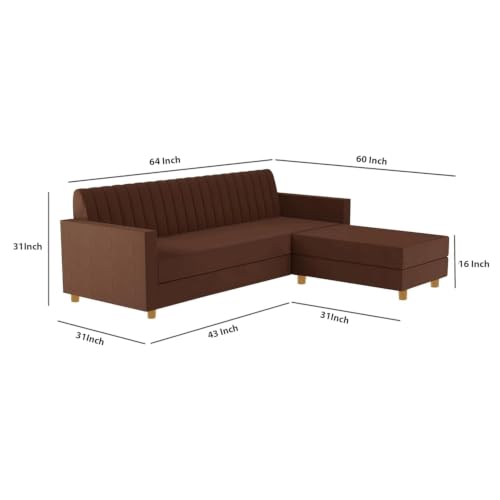 Image of Rosebell 3 + 1 Four Seater - Wooden L Shape Convertible Sofa Set for Living Room Furniture Set Upholstery-Velvet Fabric, Modular Sectional Couch for Home & Office - Brown