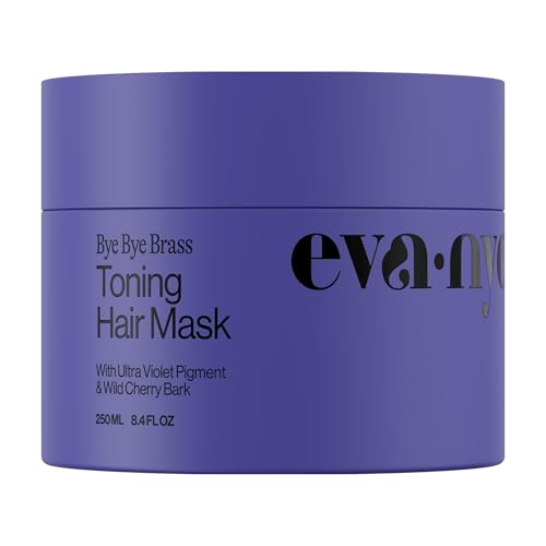 Eva NYC Toning Hair Mask - Anti-Brass Formula for Blonde Gray + Lightened Hair - Ultra-Violet Pigment and Wild Cherry Bark to Tone and Moisturize - Neutralize Brass - Ginger Rose Scent - 8.4 fl oz