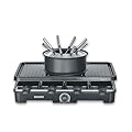 SEVERIN Combinazione fonduta/raclette per 8 persone, griglia 2 in 1, rivestimento antiaderente, include 8 padelle, raschietti e forchette per fonduta, lavabile in lavastoviglie, RG 2347