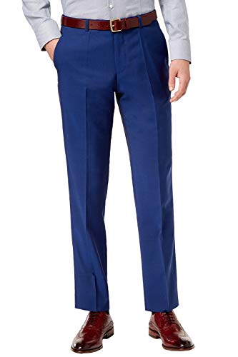 Hugo Boss Men's Wool Trousers Modern Fit Bright Blue Solid Flat Front Dress Pants by Hugo (Bright Blue, 32 W - 34 L)