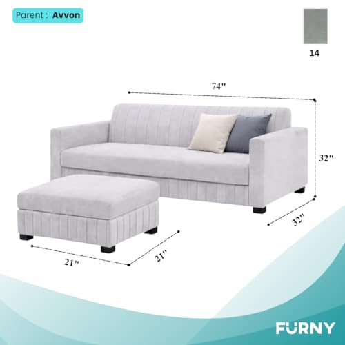 Image of FURNY Almora 4 Seater L Shape Sofa Set with Movable Ottoman | Flexible Left or Right Layout | Plush Velvet Fabric (Light Grey) | Perfect for Living Room, Guest Room & Office