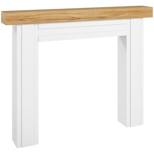 Image of HOMCOM Modern Fireplace Mantel with Leg, 51.2 inch W x 40.6 inch H, Natural Wood | Freestanding Fireplace Surround, For Electric Fireplaces