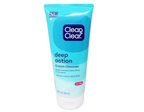 Image of Clean & Clear Oil-Free Deep Action Cream Facial Cleanser with Salicylic Acid Acne Medication, Cooling Face Wash for Deep Pore Cleansing of Acne-Prone Skin, 6.5 oz